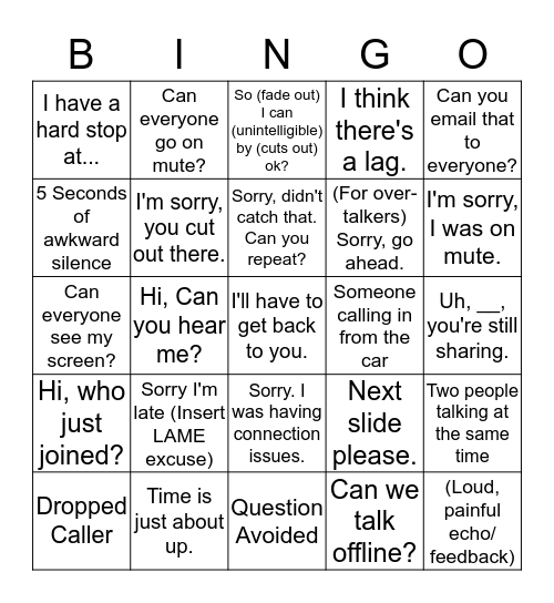 Conference Call BINGO Card