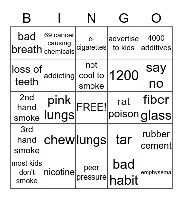 Tobacco Bingo Card