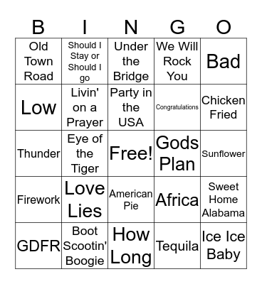 Music Bingo Card