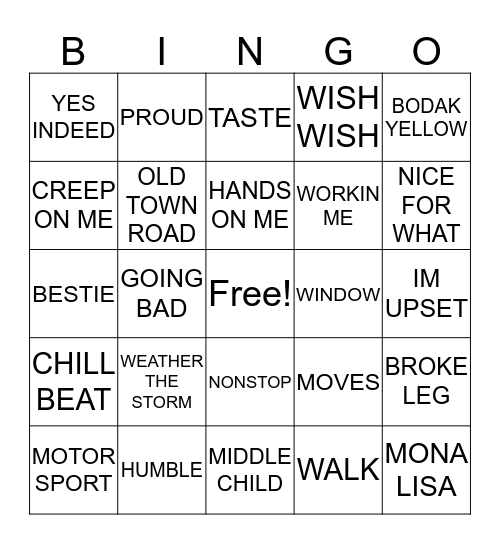 Trelow Bingo - HipHop Edition Bingo Card