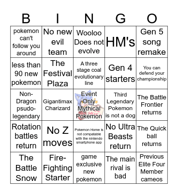 Logans Pokemon Sword/Shield Bingo card but its wrong Bingo Card