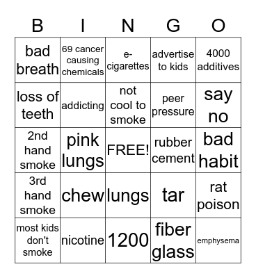 Tobacco Bingo Card