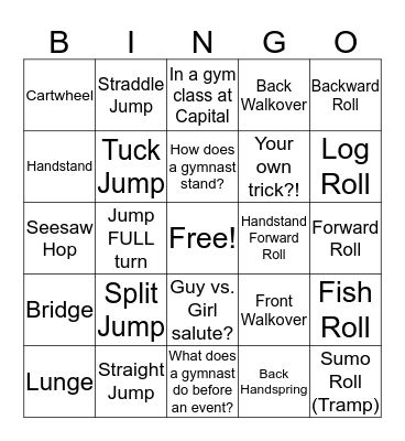 Gymnastics Bingo Card