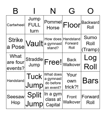 Gymnastics Bingo Card