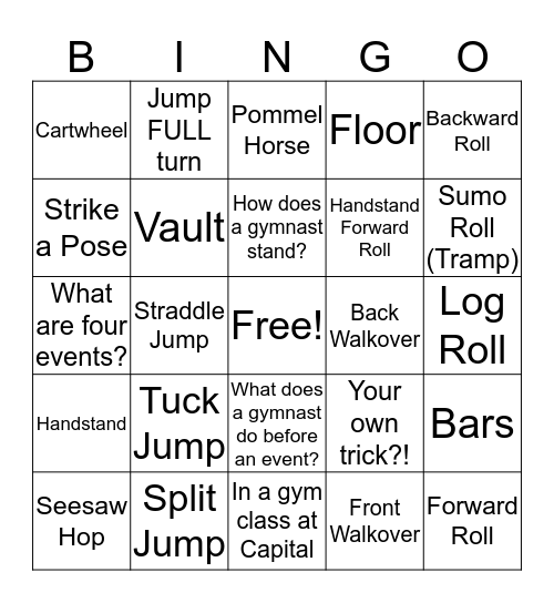 Gymnastics Bingo Card