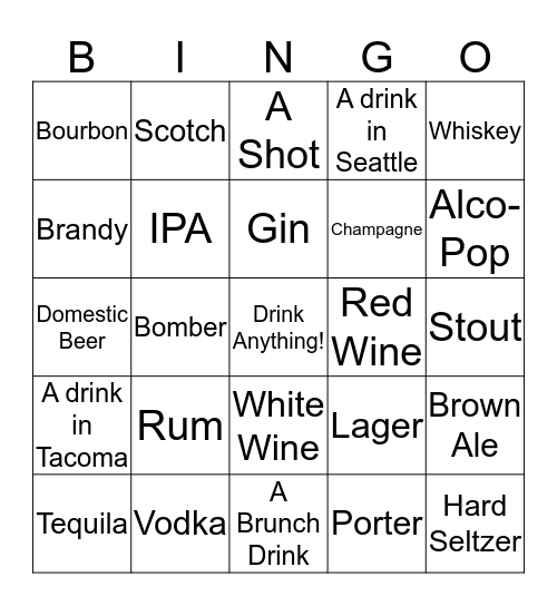 Drinky Drinky Bingo Time Fun Fun Bingo Card
