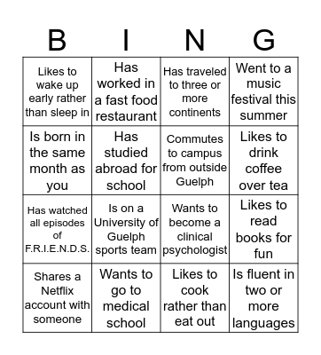 PSYC 2070 BINGO Card