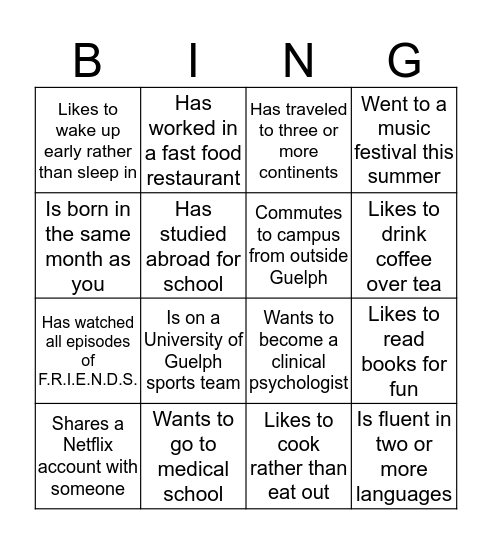 PSYC 2070 BINGO Card