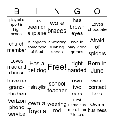 Lindsay Hargrave Miller Family Reunion Bingo Card