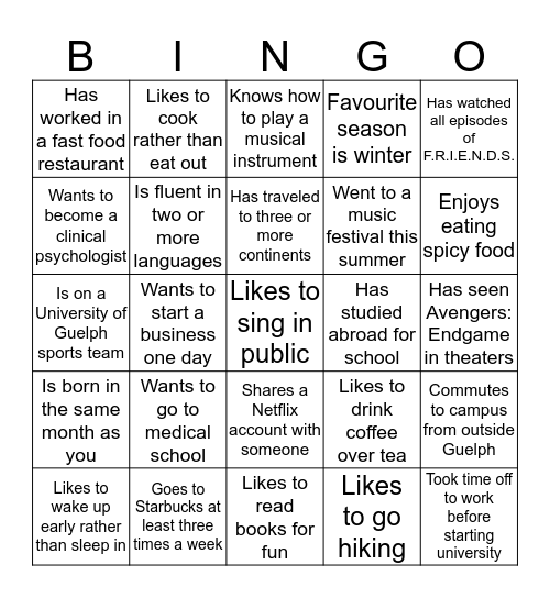 PSYC 2070 BINGO Card