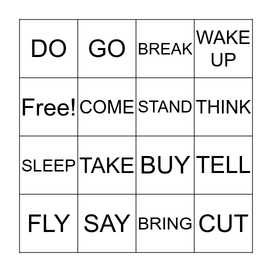 Irregular verbs BINGO Card