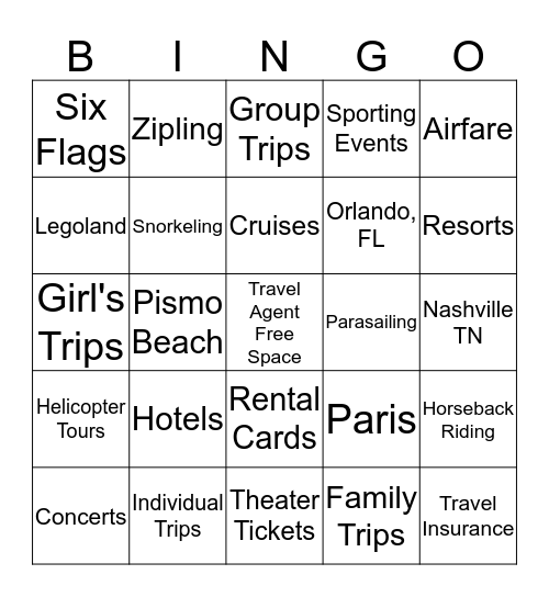 Travel Agent Bingo Card