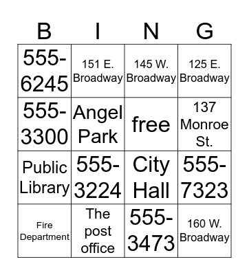 Broadway Bingo Card