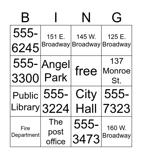 Broadway Bingo Card