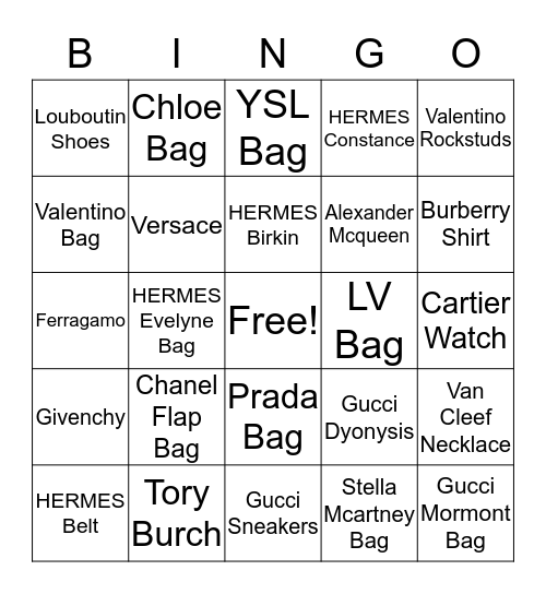 Designer Bingo Card