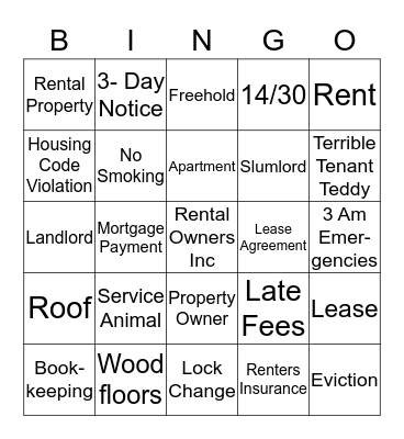 Rental Owners Inc. Bingo Card