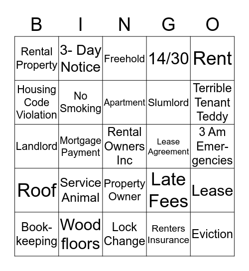 Rental Owners Inc. Bingo Card