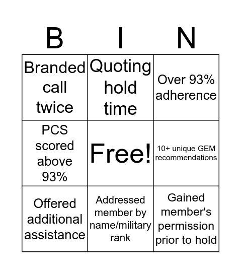 Account Services Bingo! Bingo Card