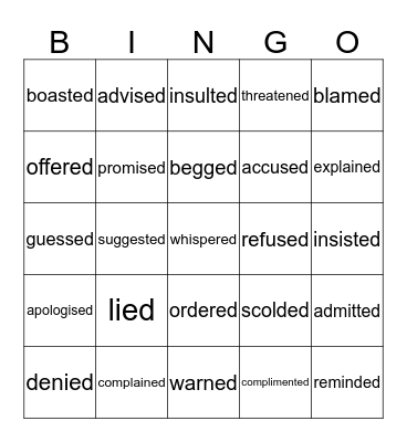 Speech Act Verbs Bingo Card