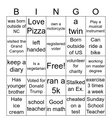 Lindsay Hargrave Miller Family Reunion Bingo Card