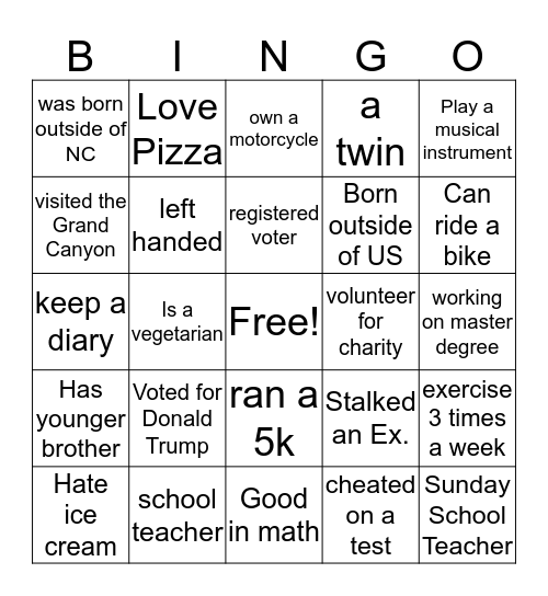 Lindsay Hargrave Miller Family Reunion Bingo Card