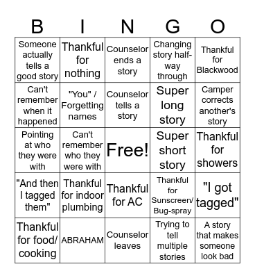 Blackwood Thanksgiving Bingo Card
