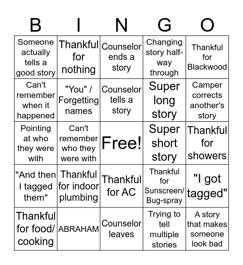 Blackwood Thanksgiving Bingo Card