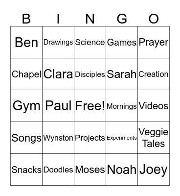 Summer Camp Bingo Card