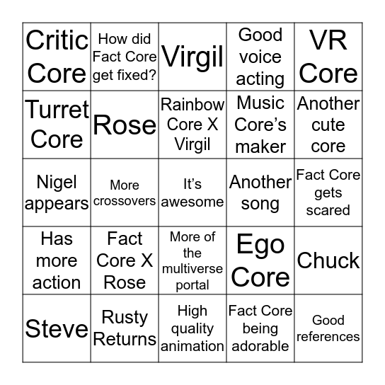 Meet The Cores 3 Bingo Card