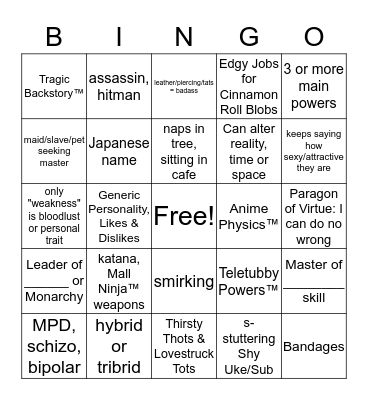 Noob RPer Bingo Card