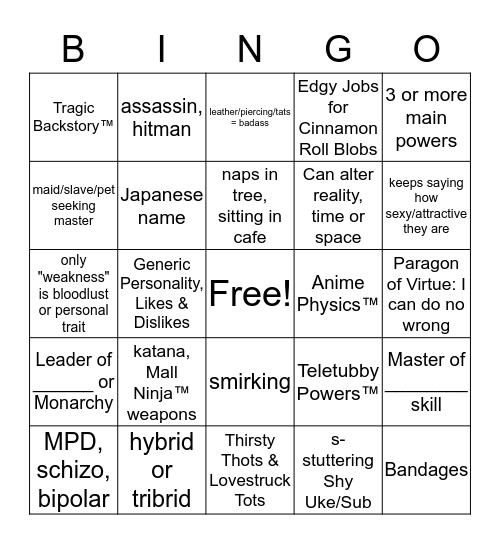 Noob RPer Bingo Card