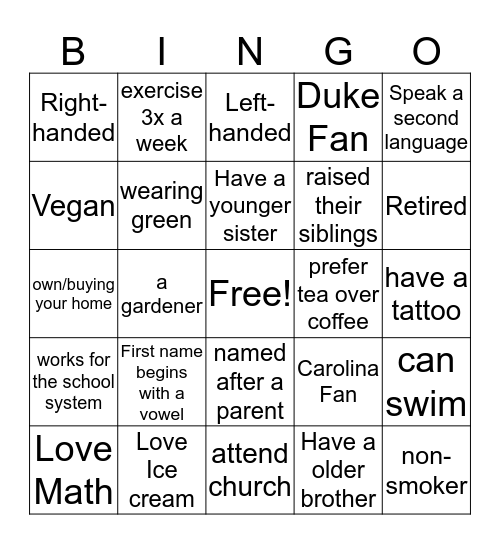Lindsay Miller Hargrave Family Reunion Bingo Card