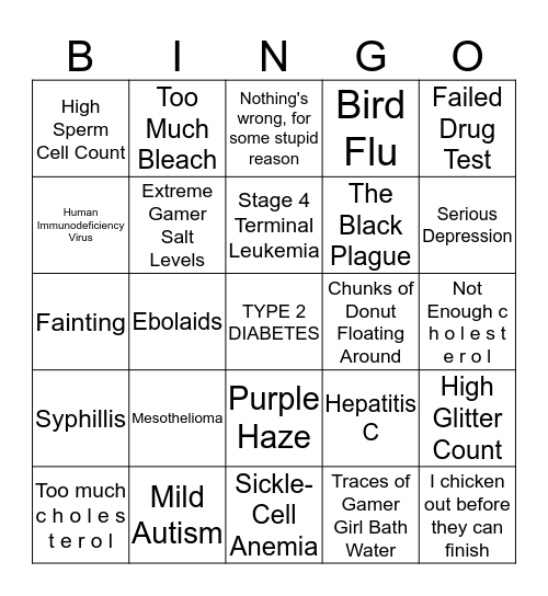 Mark's Bloodwork Diagnosis Bingo Card