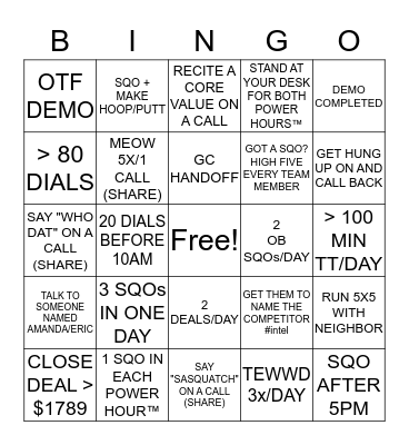 Sales Bingo! Bingo Card