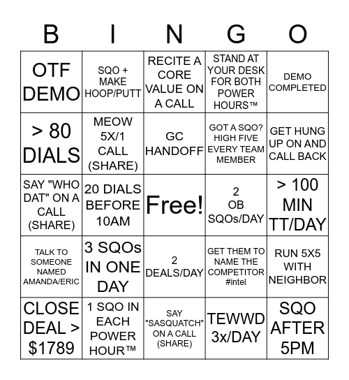 Sales Bingo! Bingo Card