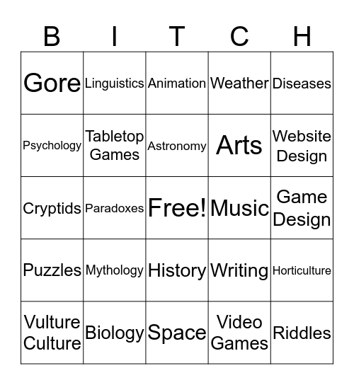 August's Special Interests Bingo Card