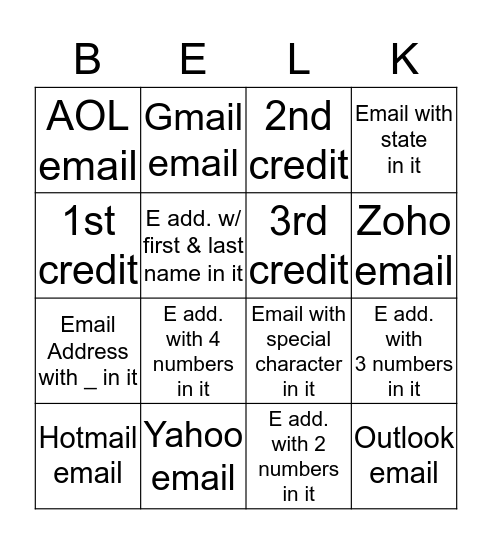 Belk Bingo Card