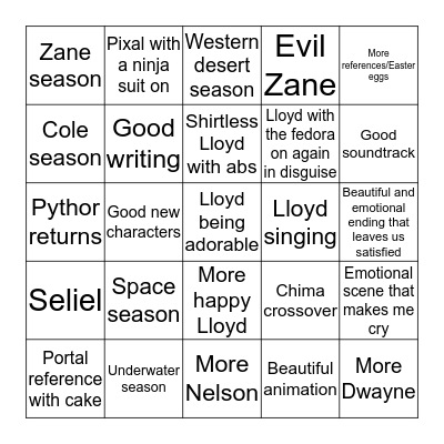 What I Want To See In Ninjago Bingo Card