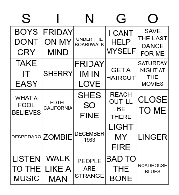 393 ARTISTS STARTING WITH THE LETTER T #3 Bingo Card