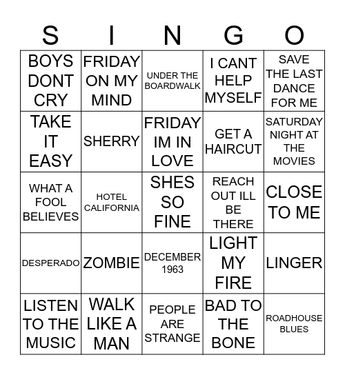 393 ARTISTS STARTING WITH THE LETTER T #3 Bingo Card