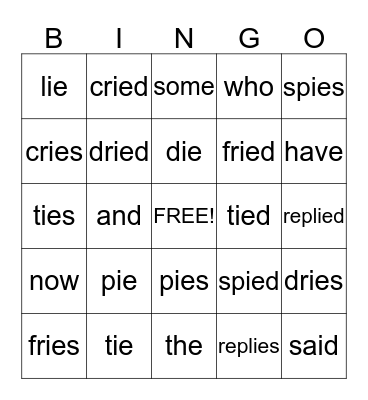 Long /i/ Spelled -ie  Bingo Card