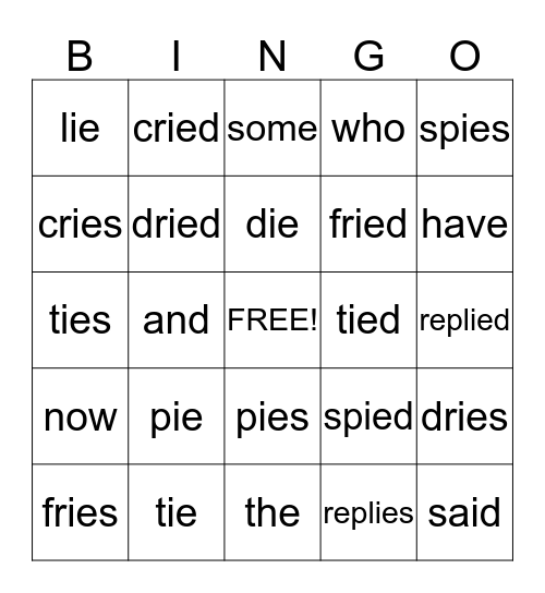 Long /i/ Spelled -ie  Bingo Card