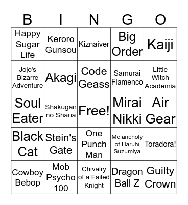 Sam's Anime Bingo Card