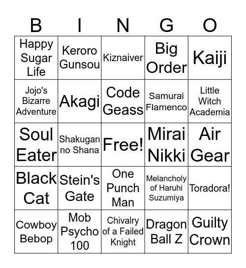 Sam's Anime Bingo Card