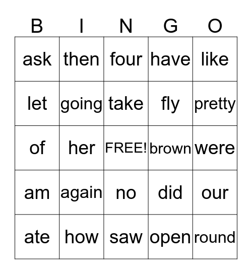 Sight Words Grade 1 Bingo Card