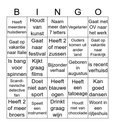 kennismakingsbingo Card