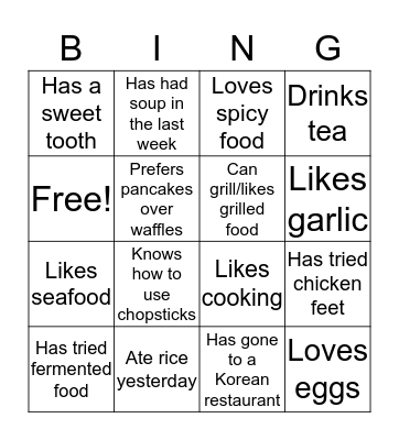 Food Bingo Card