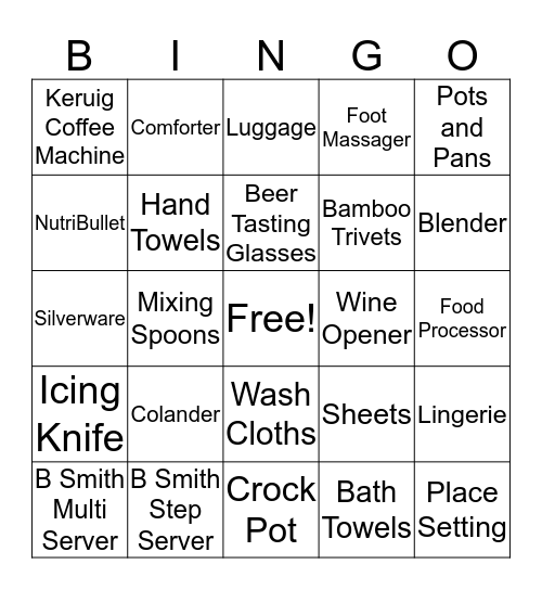 Caitlin's Bridal Shower Bingo Card