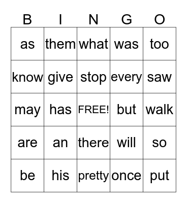 Sight Words Grade 1 Bingo Card
