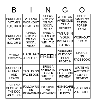 Premier Family BINGO Card